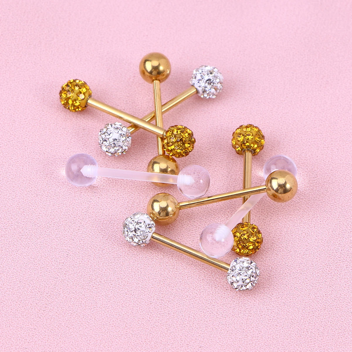 

Stainless Steel Tongue Rings 16Mm Body Piercing Jewelry Cubic Zirconia For Earrings Lip Cartilage Decor (Gold)