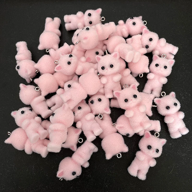 

1 шт., милые флокированные животные, мультяшные кошки, куклы, бусины, кулон, сделай сам, ювелирные изделия, серьги, брелок для одежды, кулон, материал, аксессуары