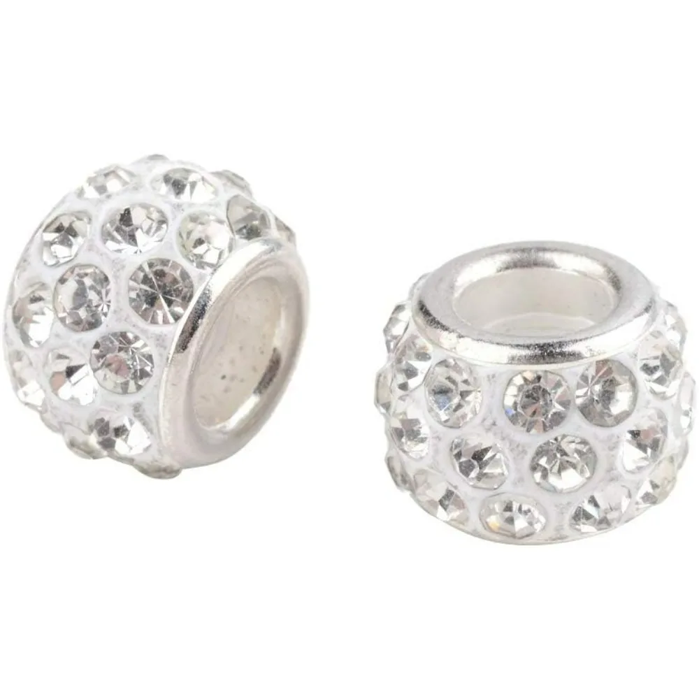 

100pcs Polymer Clay Rhinestone European Beads White Large Hole Beads Brass Core Beads Rondelle Beads Necklace