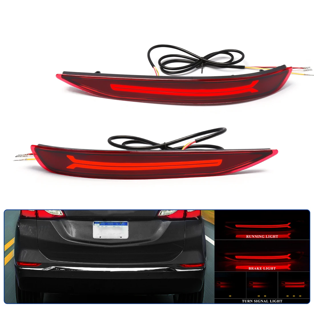 

For Chevrolet Equinox 2017 2018 2019 2020 2021 2022 LED Rear Bumper Reflector Light Brake Warning Dynamic Turn Signal Lamp 12V