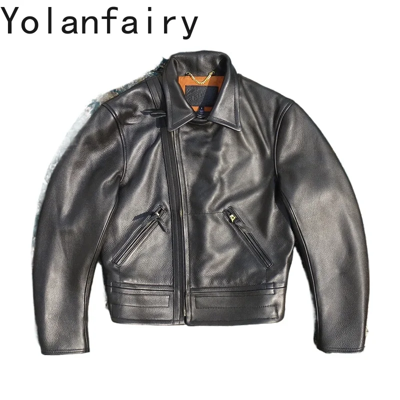YOLANFAIRY 100% Genuine Leather Jacket Men Fashion Real Cow Leather Coat Man Clothes Luxury High Quality Man Jacket Original