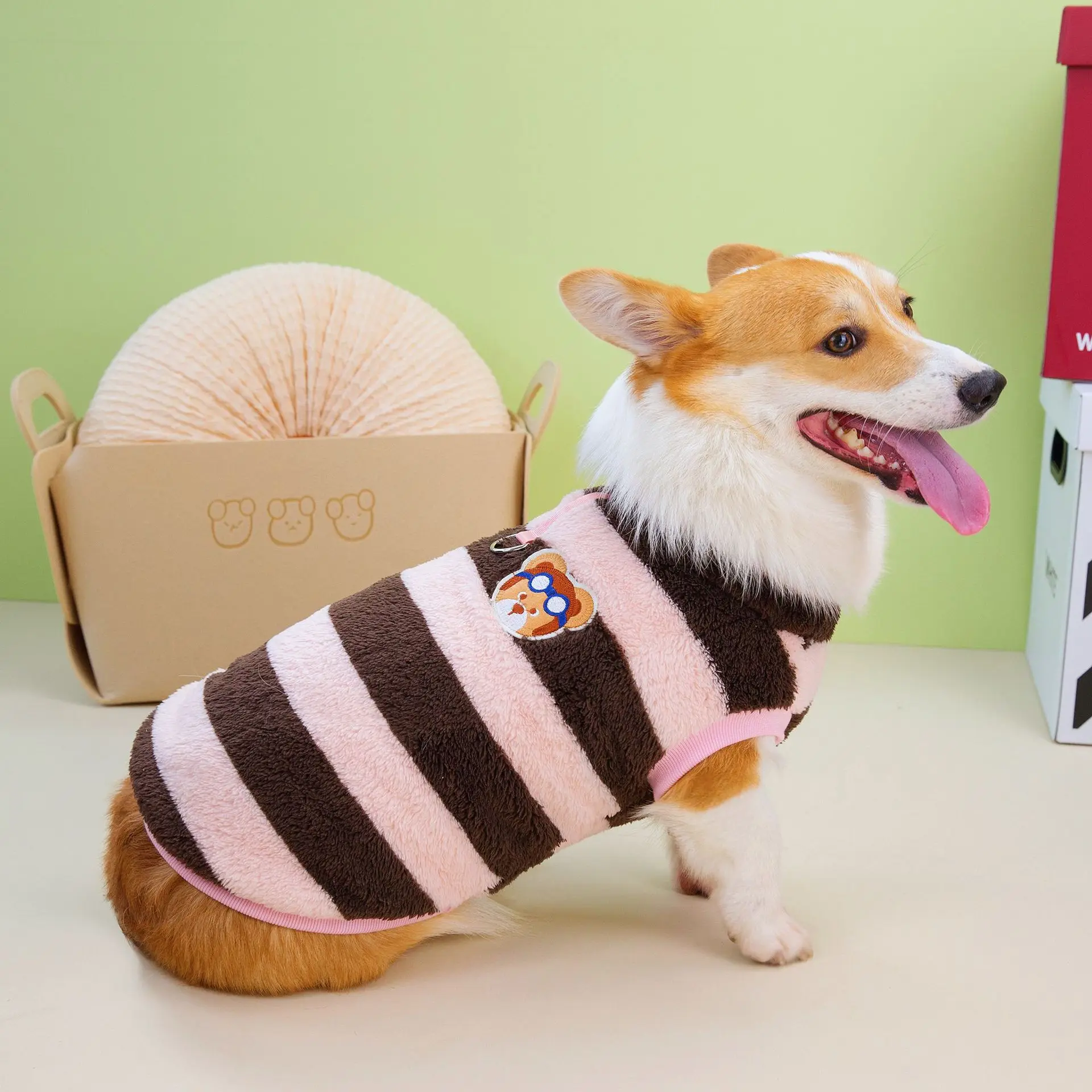 Corgi Dachshund Big Dog Clothes Autumn Winter New Short Leg Dog Pet Clothing Striped Velvet Vestiti Cane Piccolo Puppy Clothes