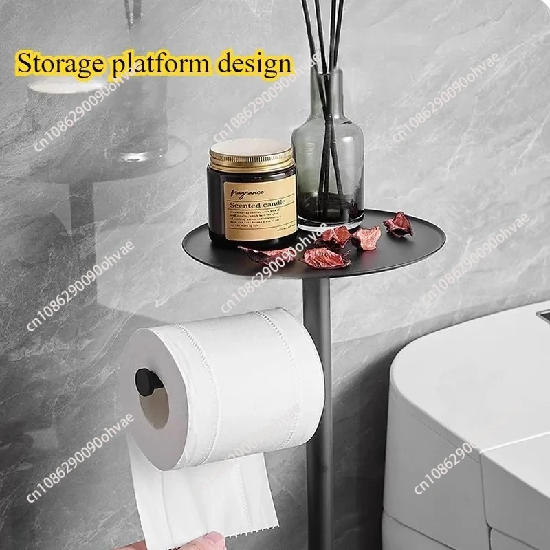 Toilet Paper Holder Household Odor Proof Floor Standing Storage Rack Hotel Bathroom Black Stainless Steel Toilet Brush