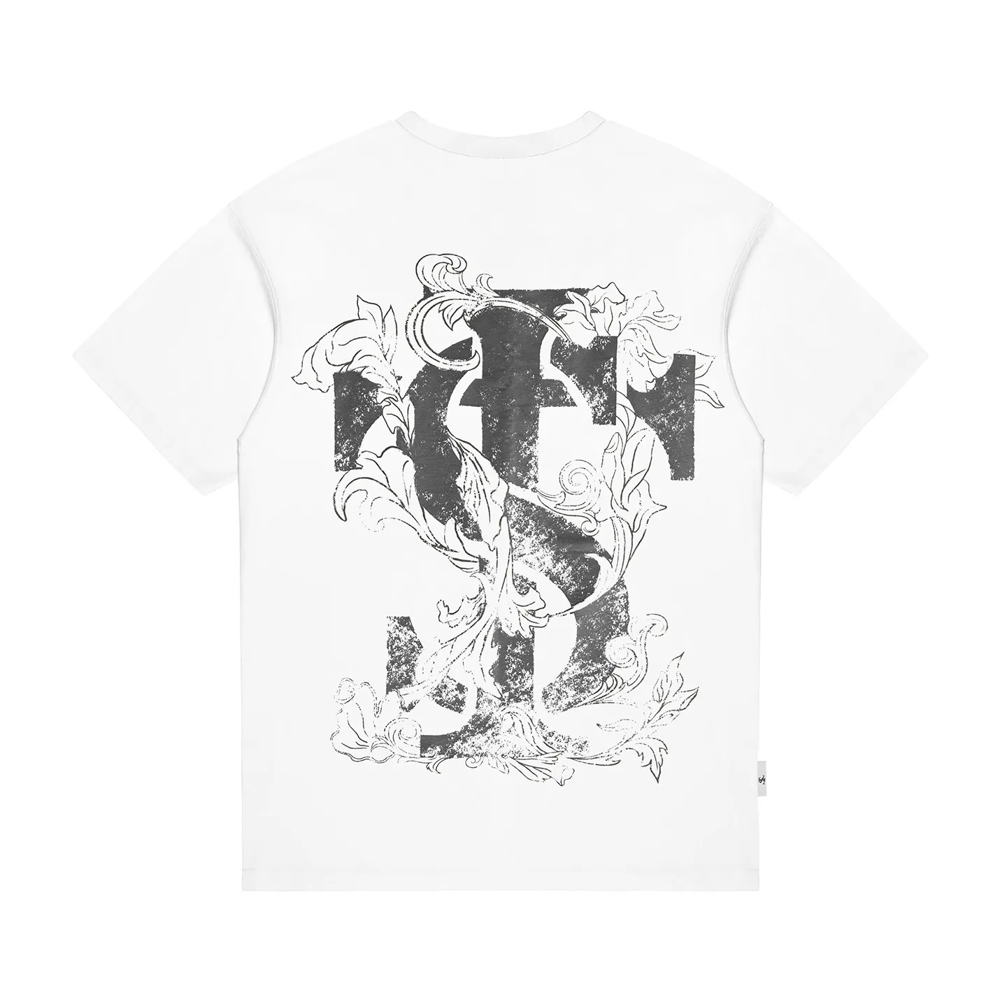 Vintage Floral Ornate Monogram Graphic T‑Shirt Unisex Short‑Sleeve Casual Top Distressed Back Print For Fashion Lovers