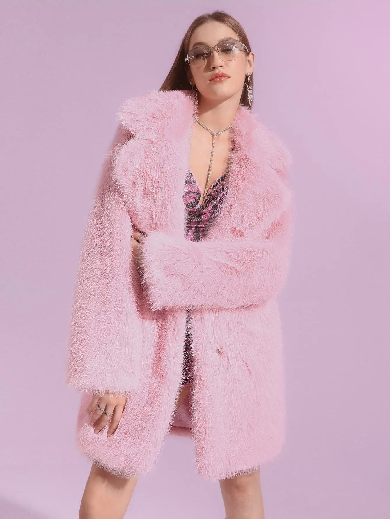 Hot Pink Women\'s Faux Fox Fur Coat Thickened Comfortable Winter Coat High Quality Women\'s Coat