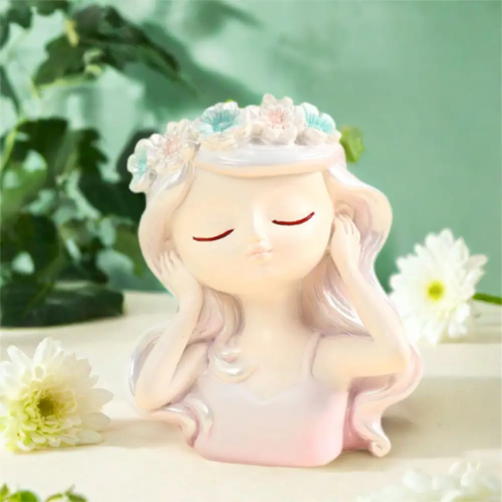 

Cute Fairy Head Plant Pot Cartoon Resin Crafts Succulents Flower Pot Handmade Waterproof Girl Face Flowerpot Garden Courtyard