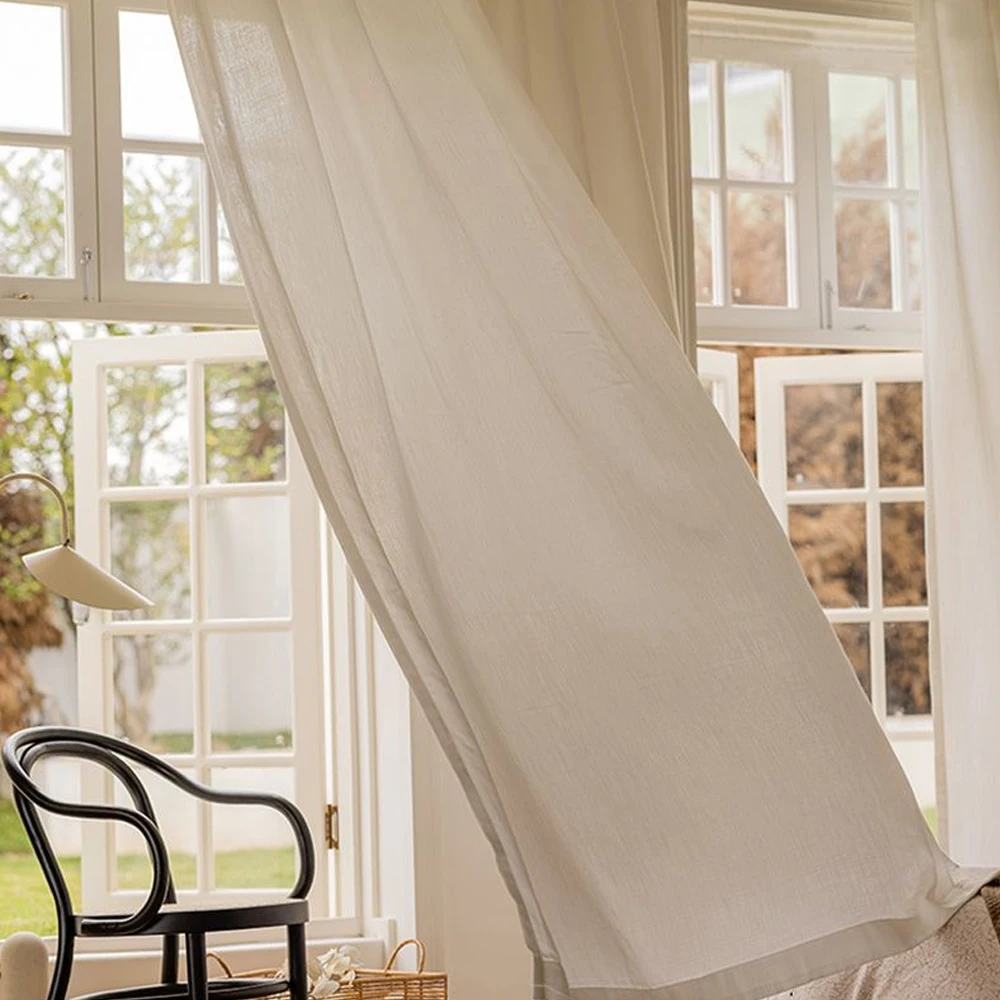 Natural Linen Japanese Home Door Curtain, Elegant Home Decor, Light Filtering Window Divider for Living Room & Bedroom