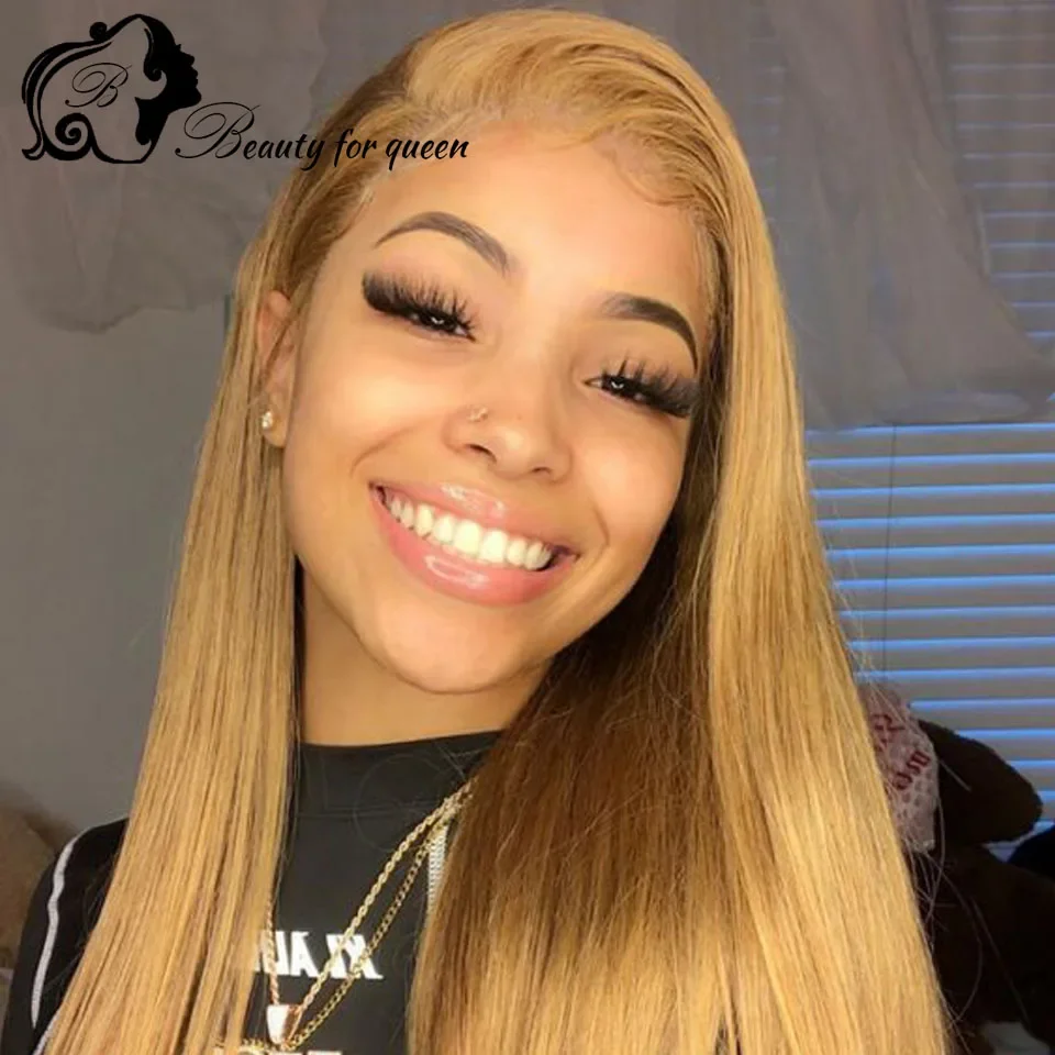 Honey Blonde 13x4 Lace Frontal Wigs 100% Human Hair Quality 180% Density Wearing Wigs Is Very Suitable For Attending Banquets