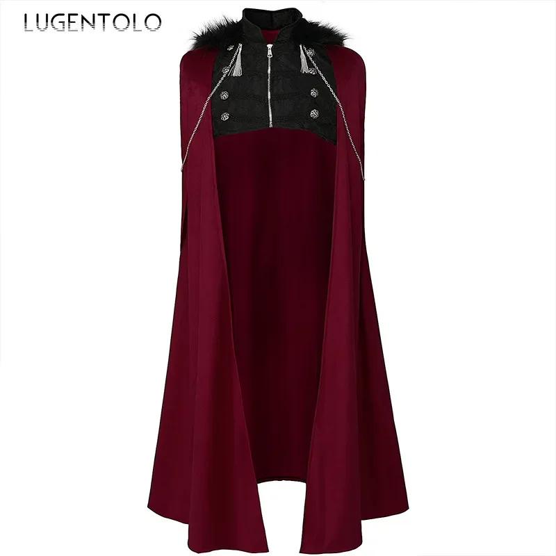 Men Medieval Hooded Cape Punk Chain Steampunk Coat New Zipper Party Grand Event Show Costume Retro Casual Trench Clothing