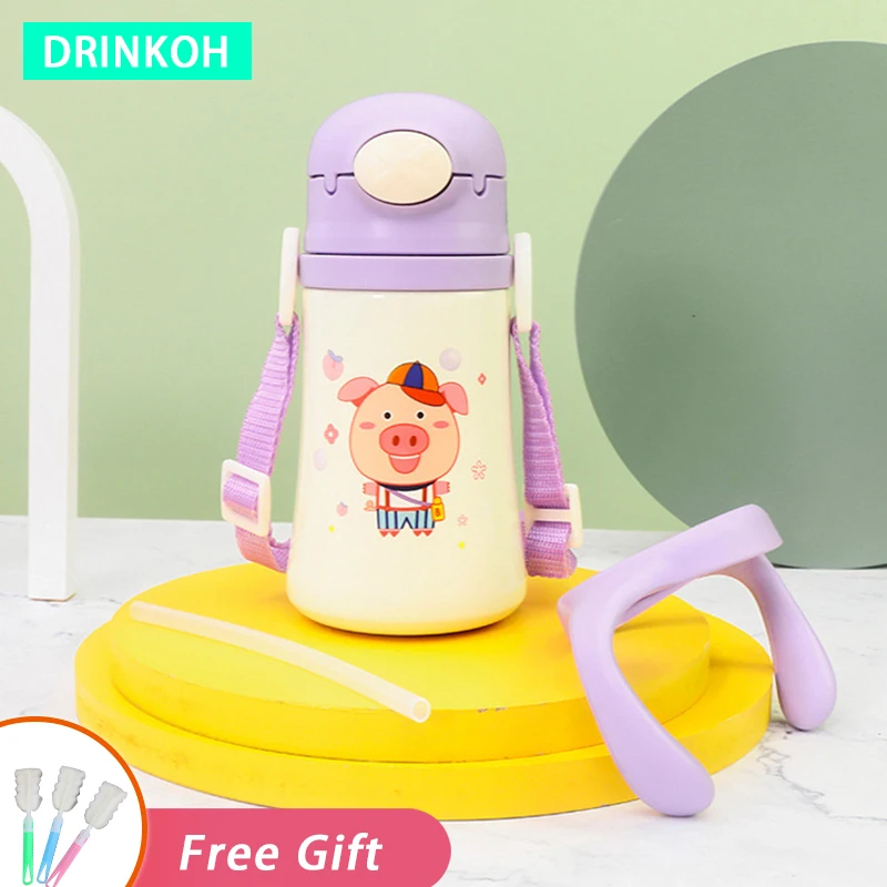 

Portable 316 Safety Vacuum Flasks Children Thermos 360ml Straw Insulated Cup Cute Baby Water Bottle Cartoon Bunny Kawaii Tumbler