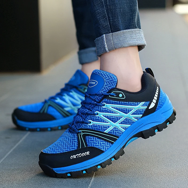 Hot Selling Blue Training Trekking Shoes Man Breathable Non-slip Men's Trekking Shoes Outdoor Lace-up Hiking Sneakers For Men