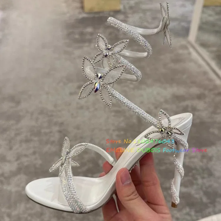 

Crystal Strap High Heels for Women 2025 New Summer Peep Toe Stiletto Heel Leather Water Diamond Snake Shaped Wrapped Sandals
