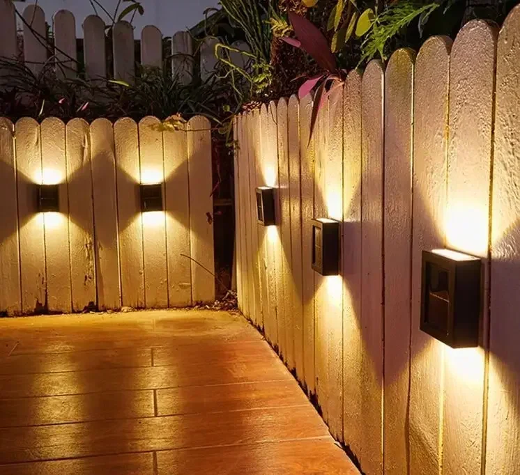 Luces solares impermeables para exteriores, lámpara de pared alimentada por luz Solar, luz arriba y abajo, jardín, Patio, escalera, valla, Patio, decoración de paisaje