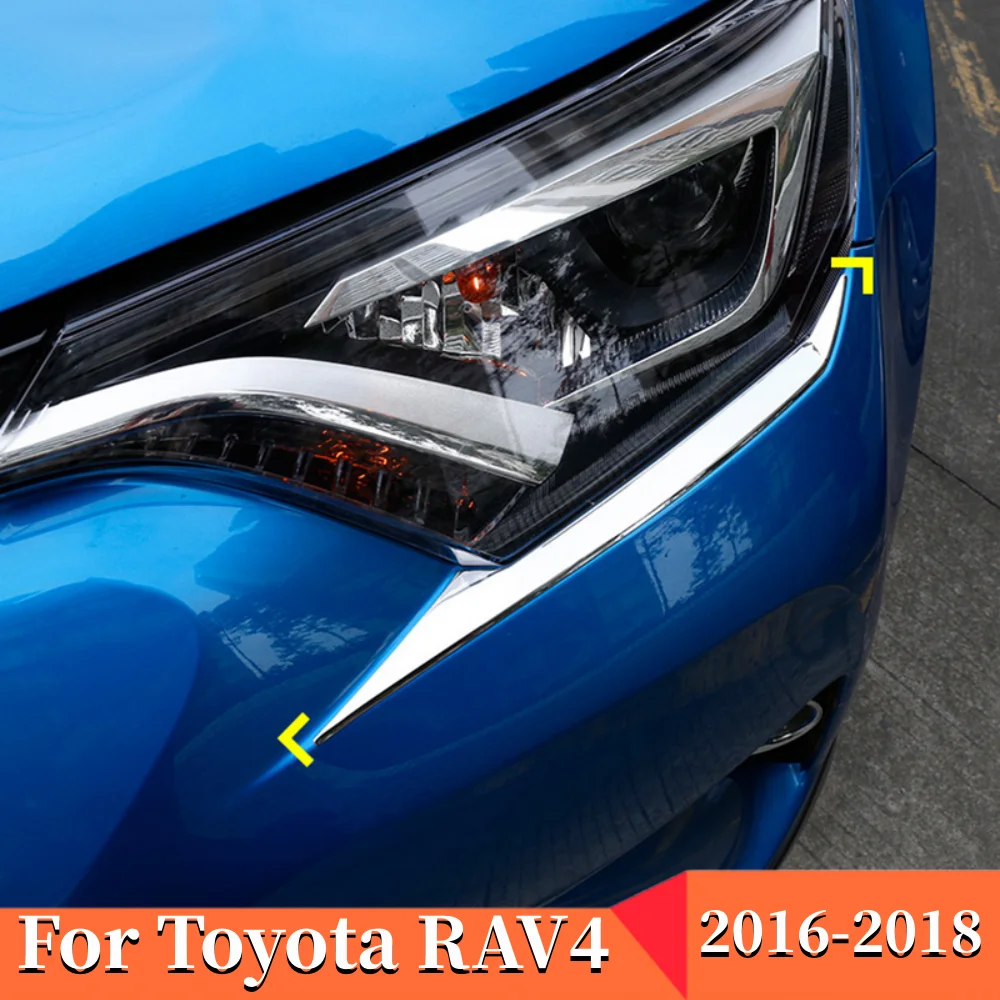 

Chrome Front Headlight Head Lights Lamps Eyelid Eyebrow Strip Cover Trim For Toyota RAV4 RAV 4 2016-2018 Exterior Accessories