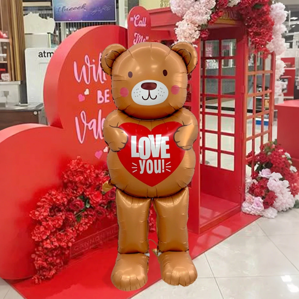 1pc 'I Love You' Standing Heart-Shaped Brown Bear Balloon. Suitable for Valentine's Day, Birthdays, Party Decorations - view 5