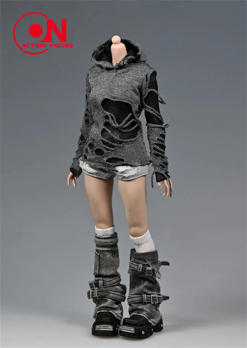 1/6 Bilancia Femminile Lavato Denim Maglia Copertura Della Gamba Pantaloncini Ripple Hole T-shirt Vestiti Modello Misura 12 ''Soldato Action Figure Corpo Bambole