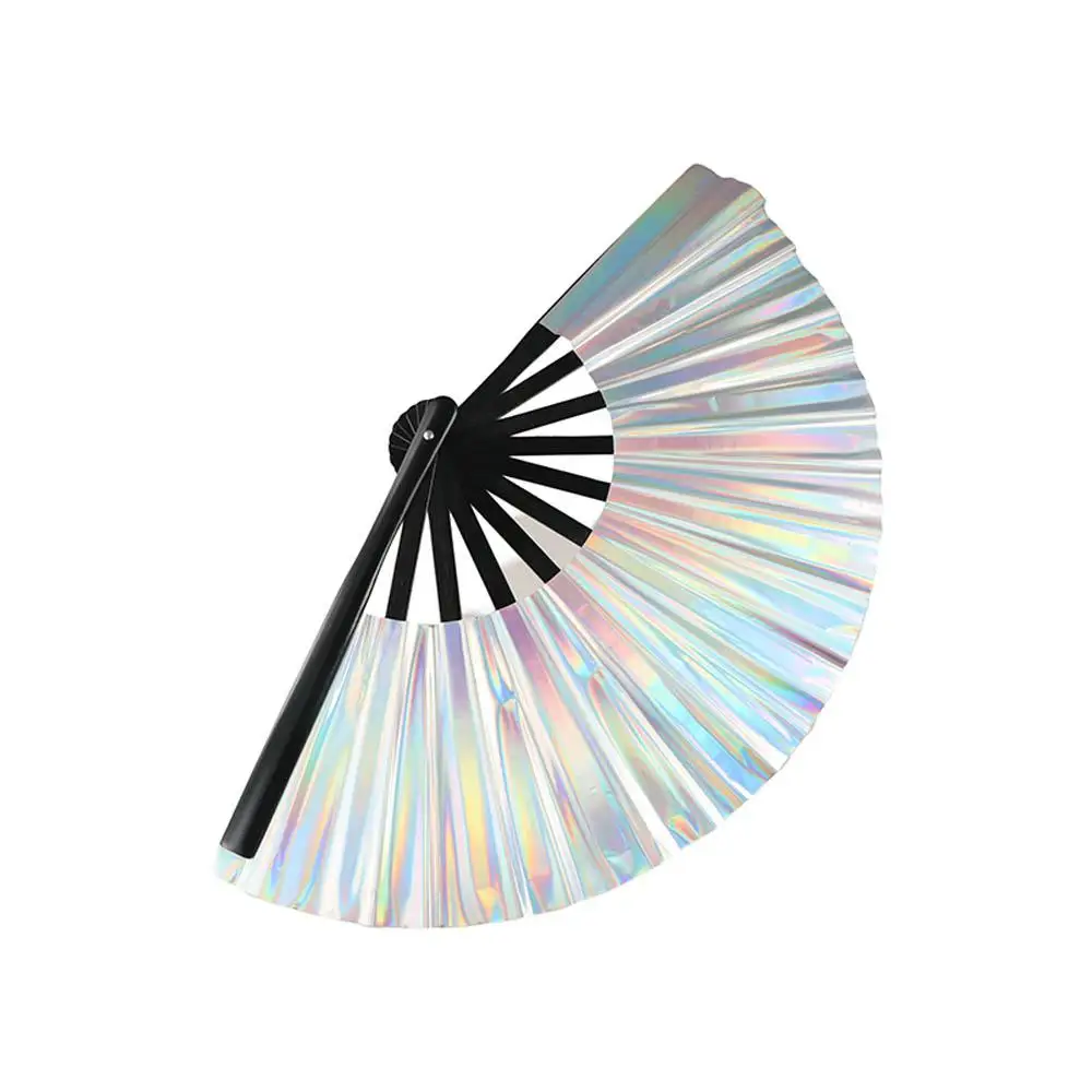 

Kung Fu Fans Gradient Colorful Laser Colors Hand Fan Bamboo Handle Large Size Folding Hand PVC Tai Chi Fan Disco