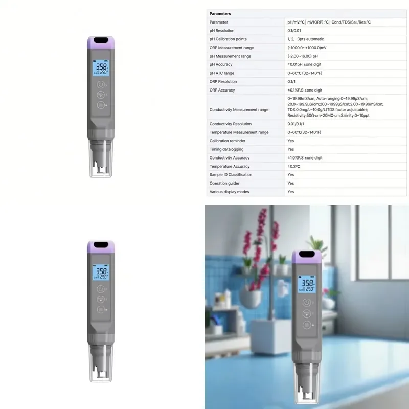 for FTL-DPC1 Portable pH Conductivity Meter Water Quality Analyzer Pocket pH Conductivity Meter
