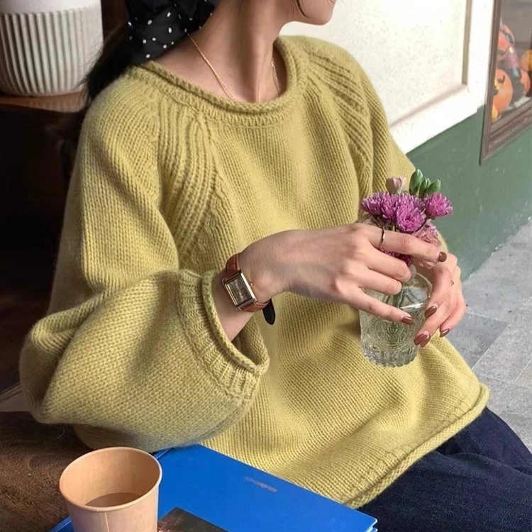 

Harajuku однотонный мягкий свитер с круглым вырезом, осень-зима, повседневные вязаные свитера большого размера, топы для женщин, пуловер с толстым дном