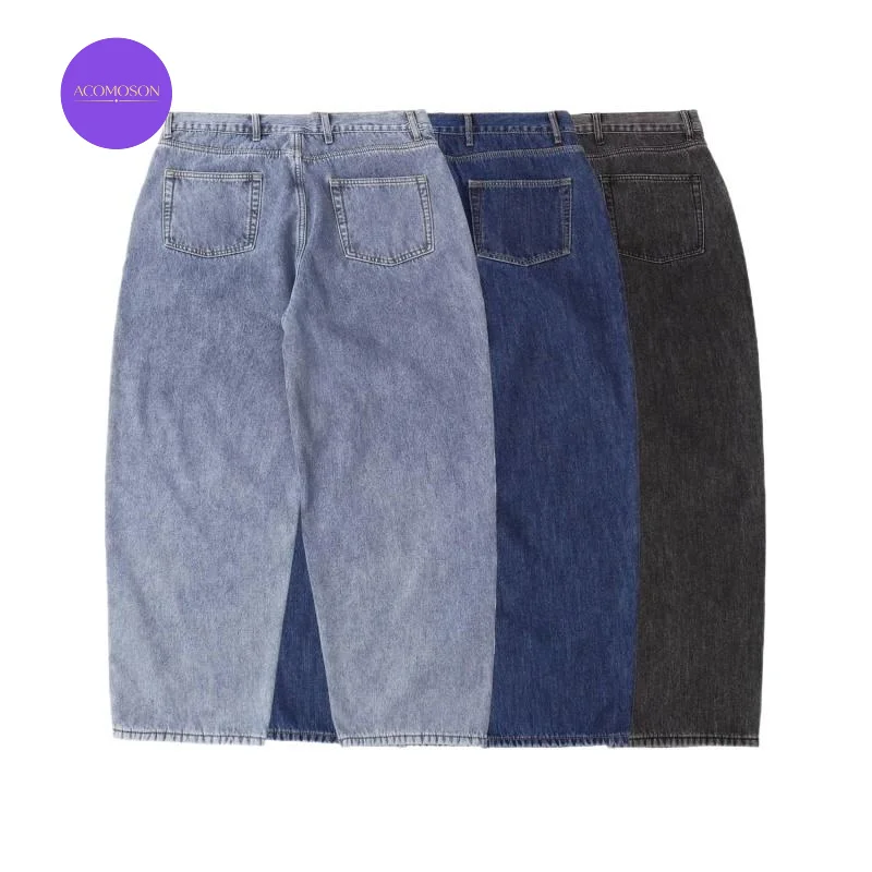 ACOMOSON EU US Size Luxury Quality Casual Jean Pants Vintage Washed Cotton Fleece-Lined Thick Loose Casual Cropped Denim Pants