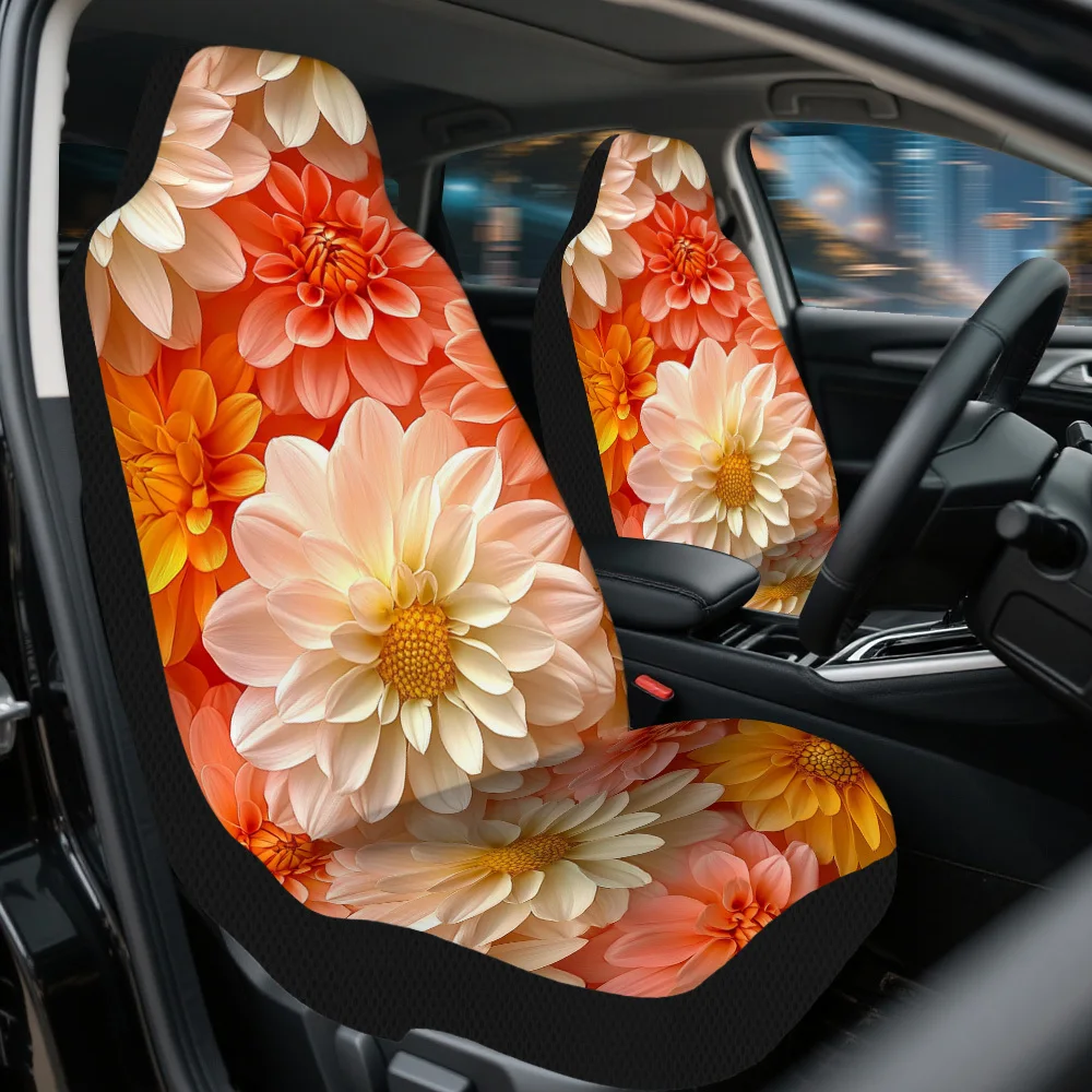 Set Of 2, Car Seat Covers Featuring Blooming Delightful Daisies – Complete Set Suitable For Most Vehicles, Stylish And High-Qual