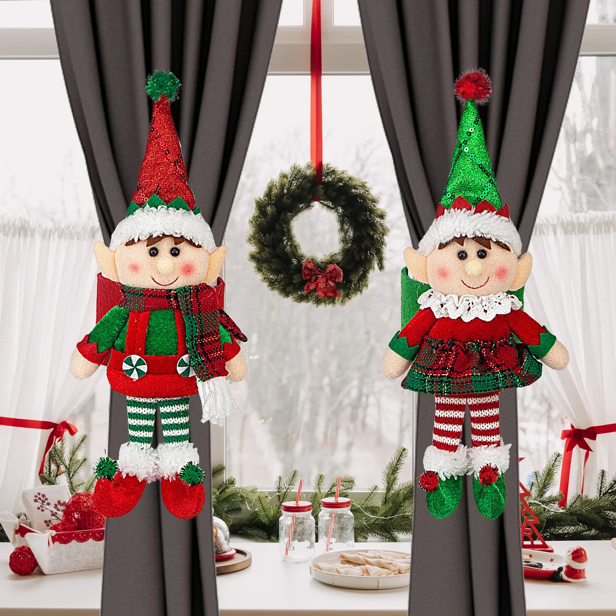 

1 Piece Christmas Elf Curtain Buckle Home Hotel Showcase Decoration Supplies Christmas Party Curtain Decoration