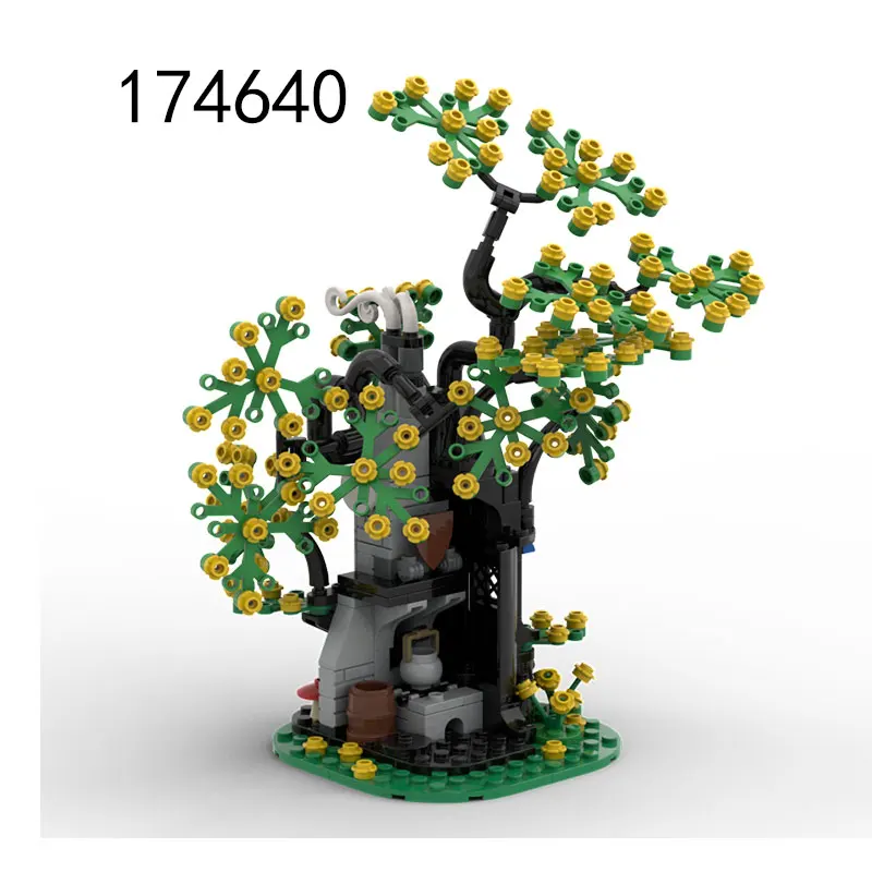 MOC-223492 حيوان القرون الوسطى مستقر 175476 شجرة الغابات طاولة خشبية تجميع الجسيمات الصغيرة بناء الالعاب العملاقة الديكور