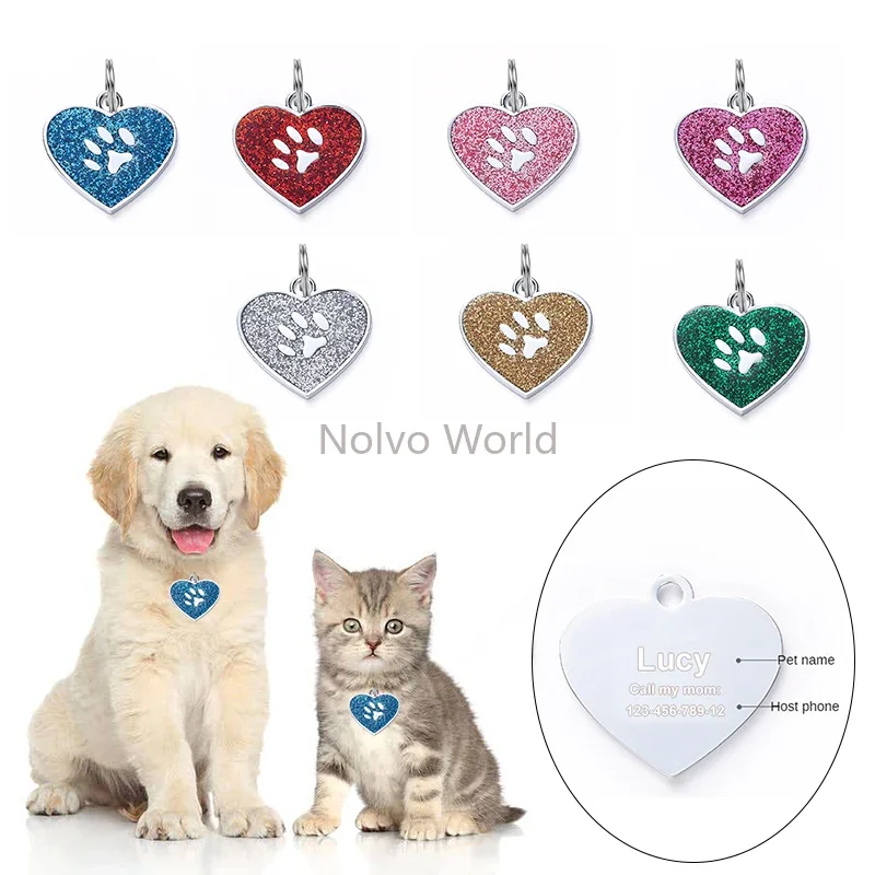 5/20/50PCS 2.5CM Paw,Love Shape Anti-lost Personalized Pet ID Tag For Cat Dog Puppy Collar Customized Name Plate Pendant Parts