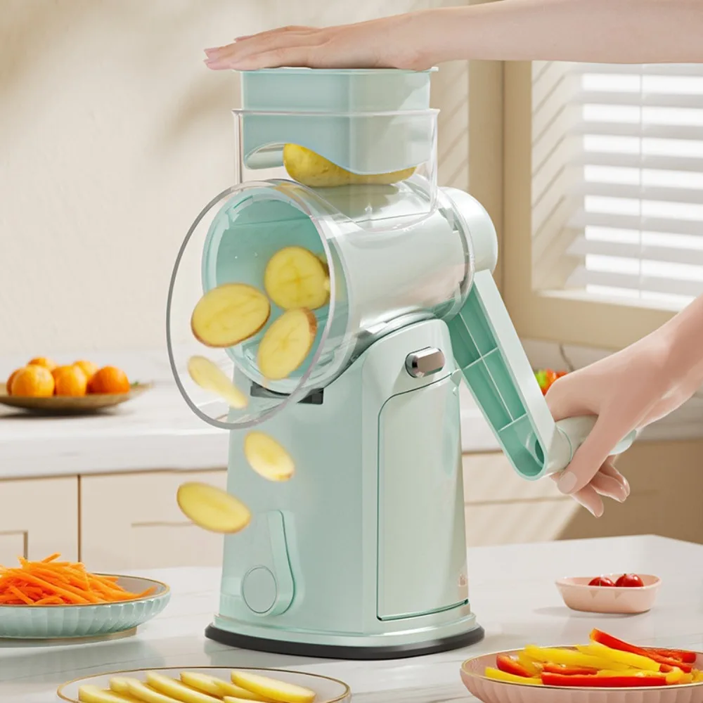 

Manual Hand-Crank Vegetable Slicer Non-slip Suction Bas Household Rotary Cheese Grater Detachable 6/10 Blades Kitchen Scraper