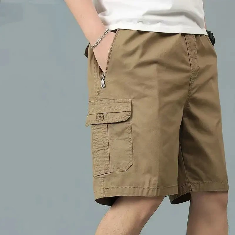 

Mens Summer Cotton Elastic Waist Casual Shorts Plus Size Breathable Cargo Pants