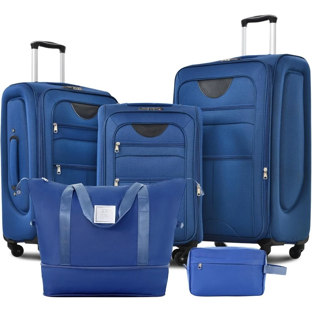 Juego de maletas de lados blandos liviano y ampliable, maleta de gran capacidad con ruedas giratorias y asa telescópica ajustable