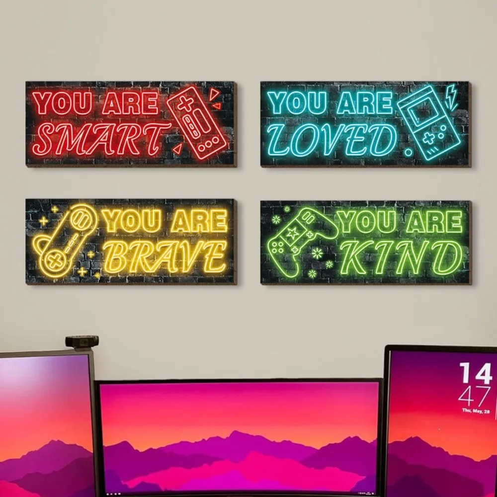 

Durable Cartoon Neon Light Game Sign E-sports Funny Game Console Wall Ornament American Wooden Hanging Board E-sports Room