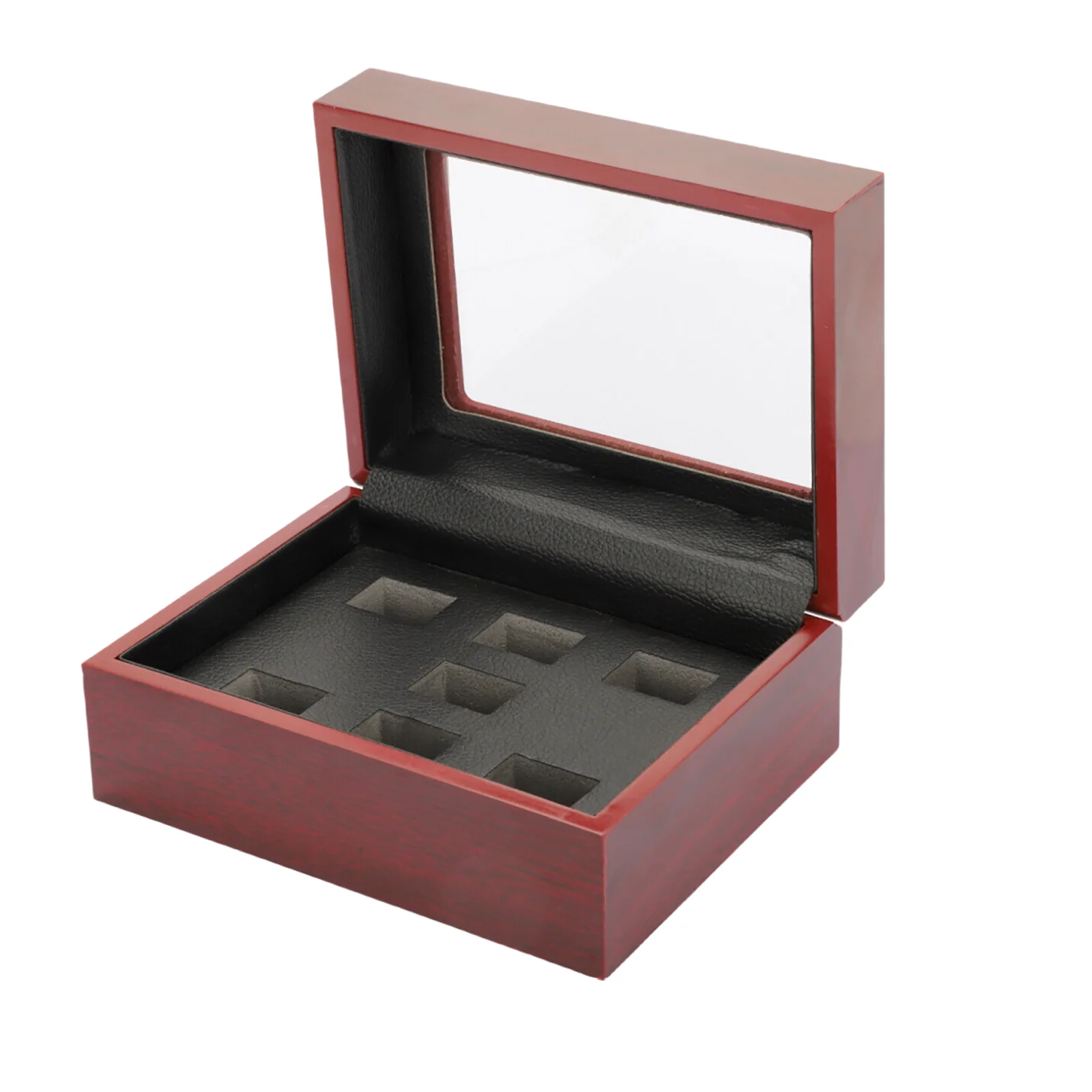 

Solid Wood Championship Ring Display Case, 7 Slot Ring Holder Box for Sports Collectibles, Dustproof Cherry Wood Display