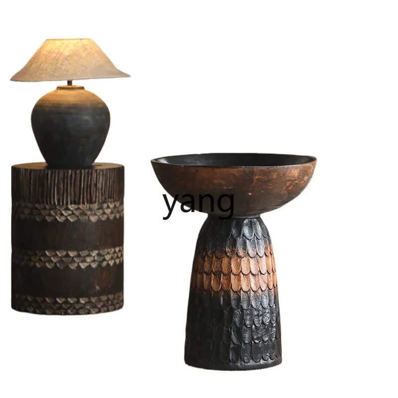 MMM Evening wind carving totem bowl solid wood living room retro art sofa side small coffee table