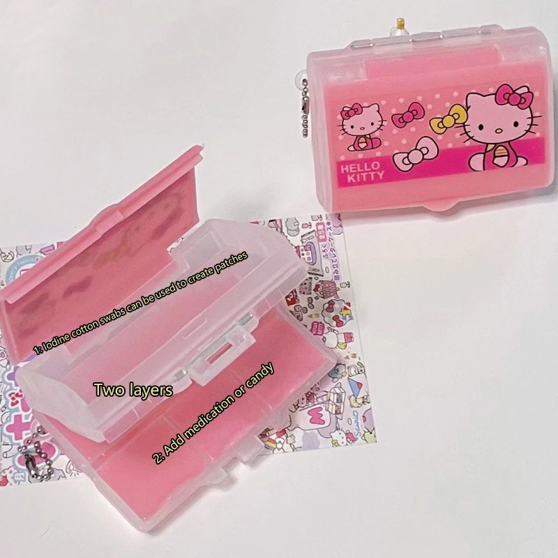 Hello Kitty Mini Portable Pills Organizer Case Cute Sanrio Double Layer Pillbox Storage Container Weekly Pill's Box Pill Case