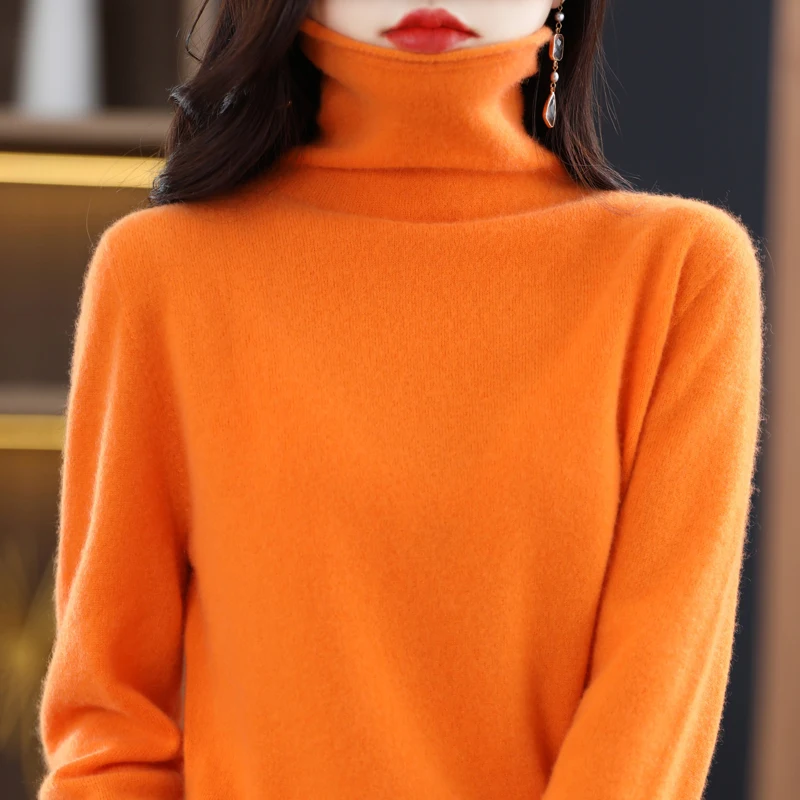 100% Merino Wool Cashmere Sweater Women\'s High Collar Pullover Casual Knit Top Autumn Winter Women\'s Jacket Fashion Korean