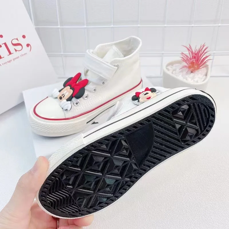 Minnie mickey Children's Canvas Shoes Girls Cartoon High-top Shoes 2024 Spring Fashion New Kids Shoes Boys Breathable Sneakers