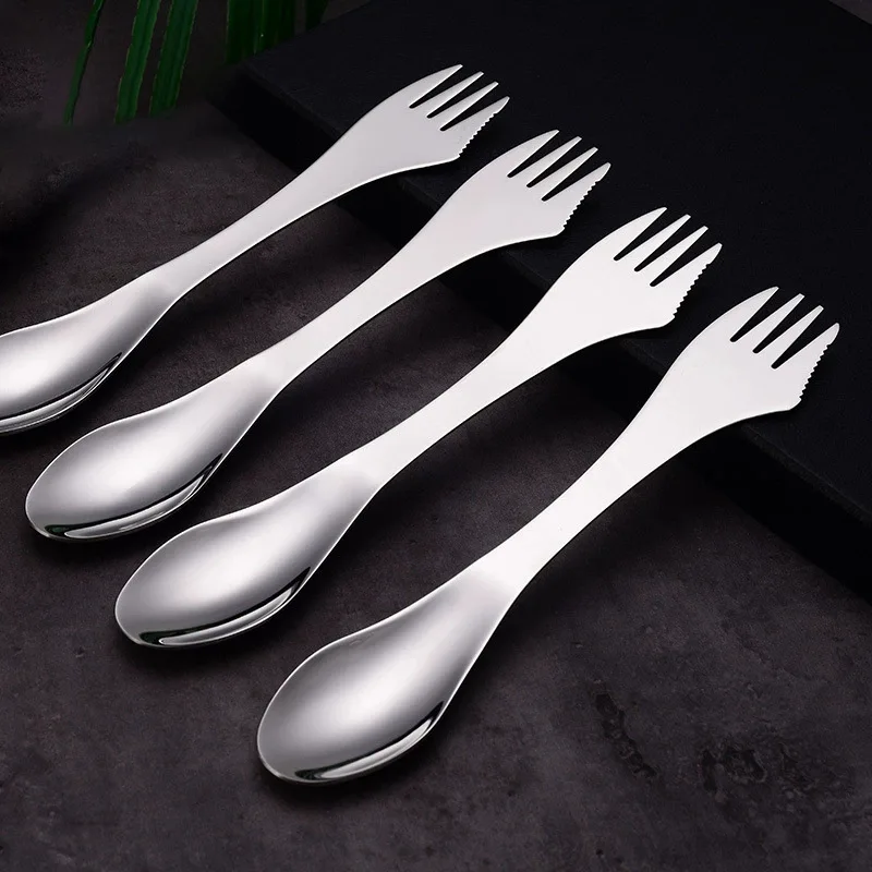 Outdoor Stainless Steel Spoon Fork Tableware 2 in 1 Portable Camping Dinnerware 20cm