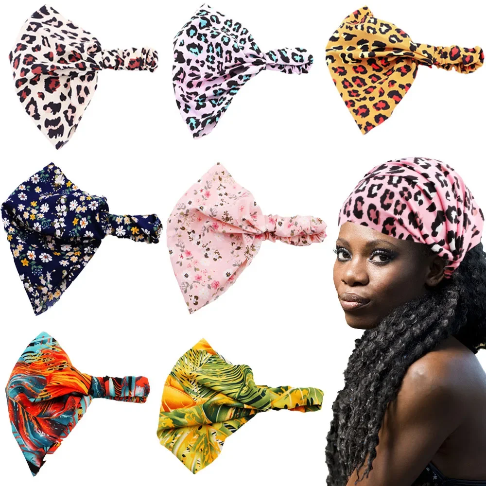 Summer Wide Chiffon Head Wraps African Women Bohemian Hair Band Leopard Turban Wig Headbands Ladies Bandana Wig Hair Accessories