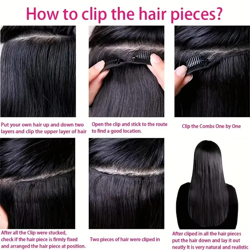 Invisible Seamless Clip Ins Bone Straight Human Hair Unprocessed Raw Hair PU Weft Extensions Full Head 7Pcs/Set Clip on Hair