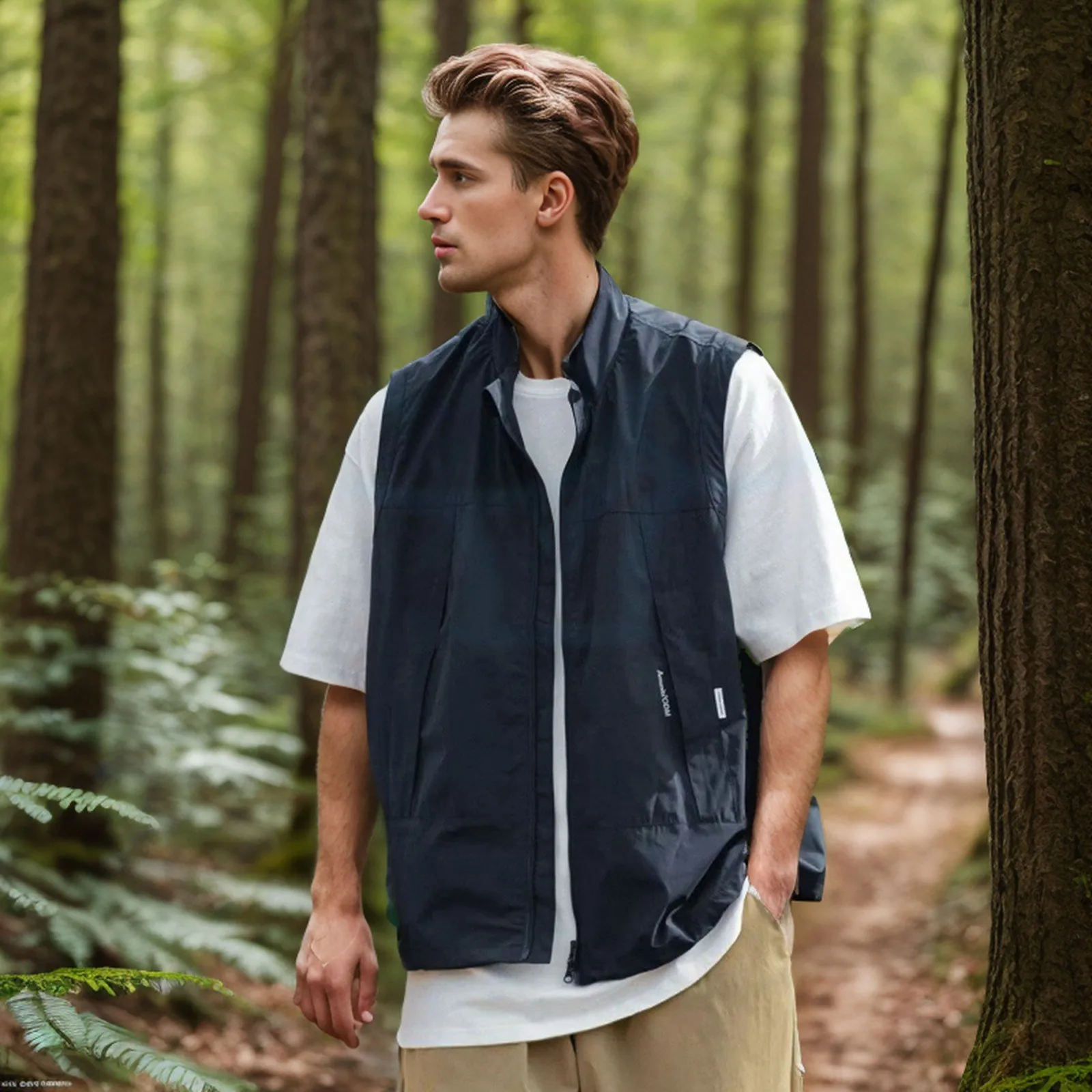 

Summer Thin Vest Jacket Men Outdoor Casual Clothes Lightweight Short Sleeve Vests Men Stand Collar Male Trekking Coat Traveling