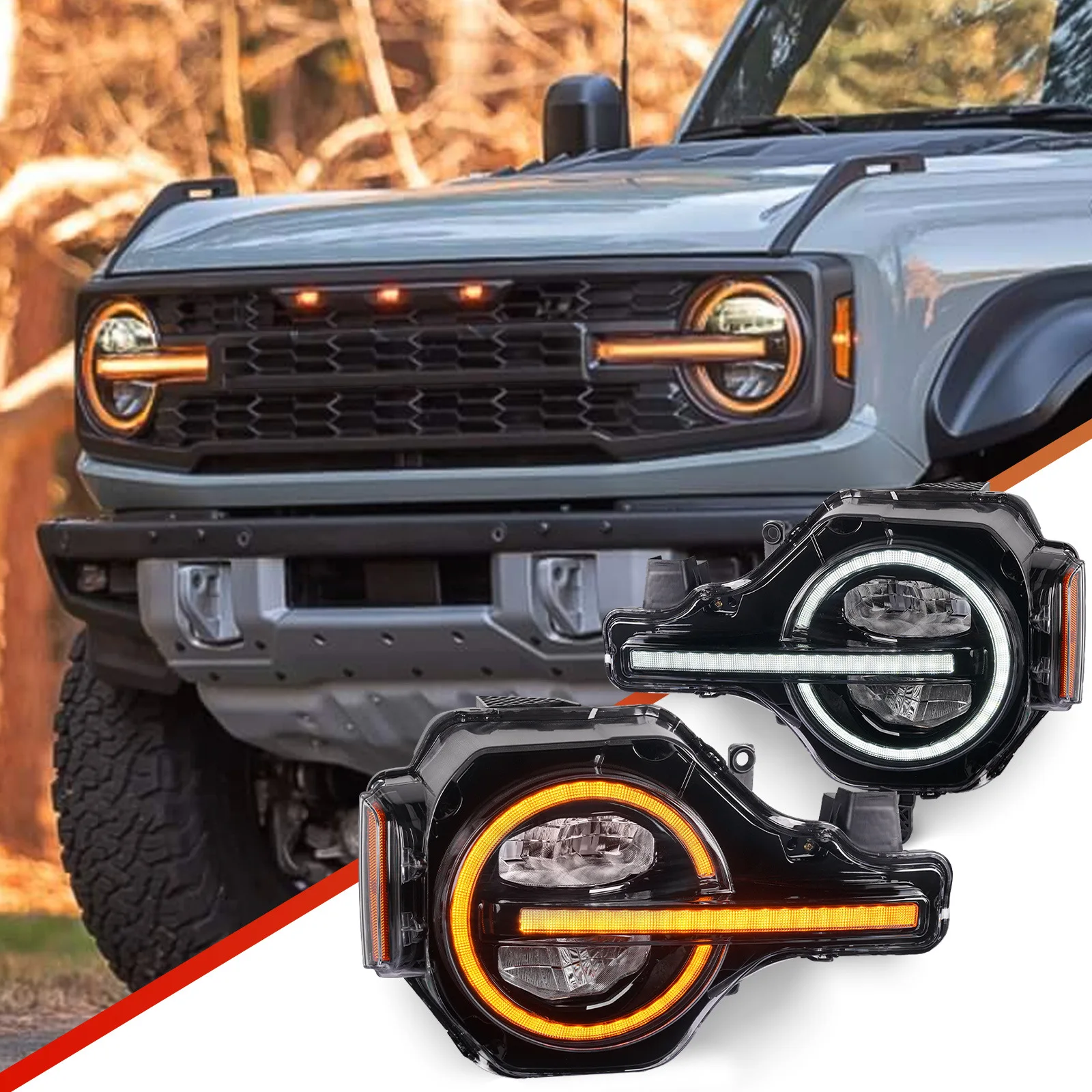 

Новое поступление Raptor RGB высокопрофильная светодиодная фара высокой яркости для Ford Bronco 2020-2023 2/4-дверная для Ford Bronco