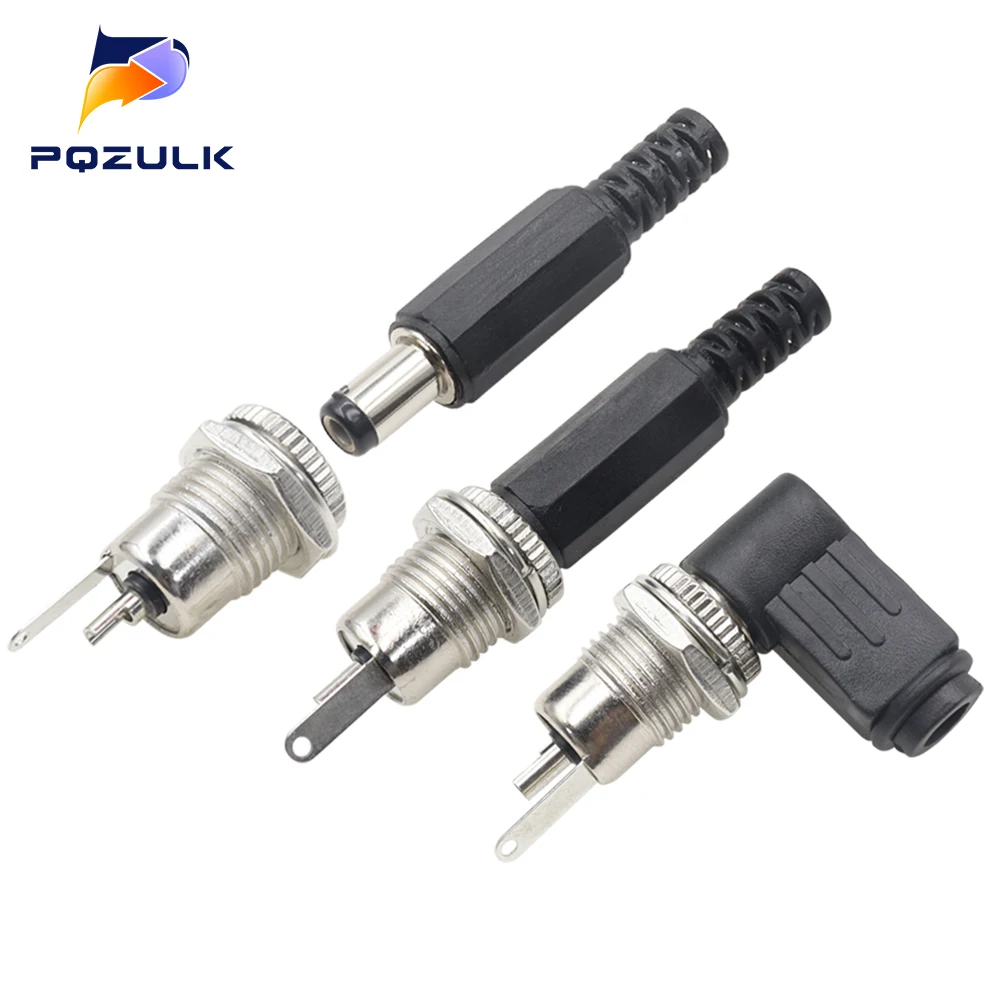 5PCS DC12V 5.5 x 2.1mm Plastic Male Plugs 5.5*2.5mm DC Power Socket Female Jack Screw Nut Panel Mount Connector