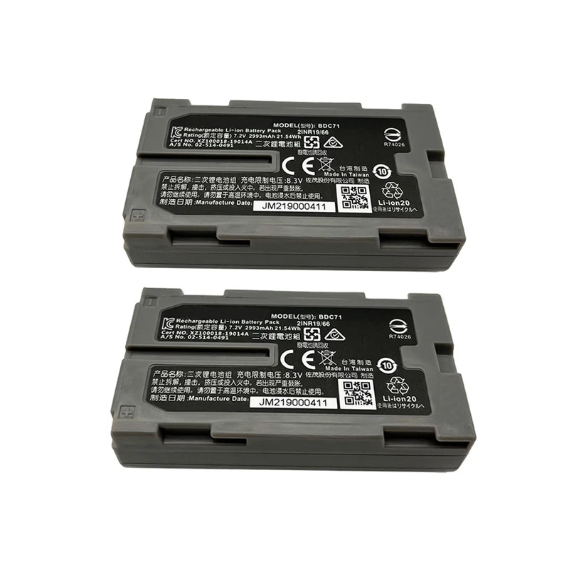 

2 pcs New BDC71 Rechargeable Battery For Top GM52 Total Station 7.2V BDC71 2993mAh Li-ion Battery