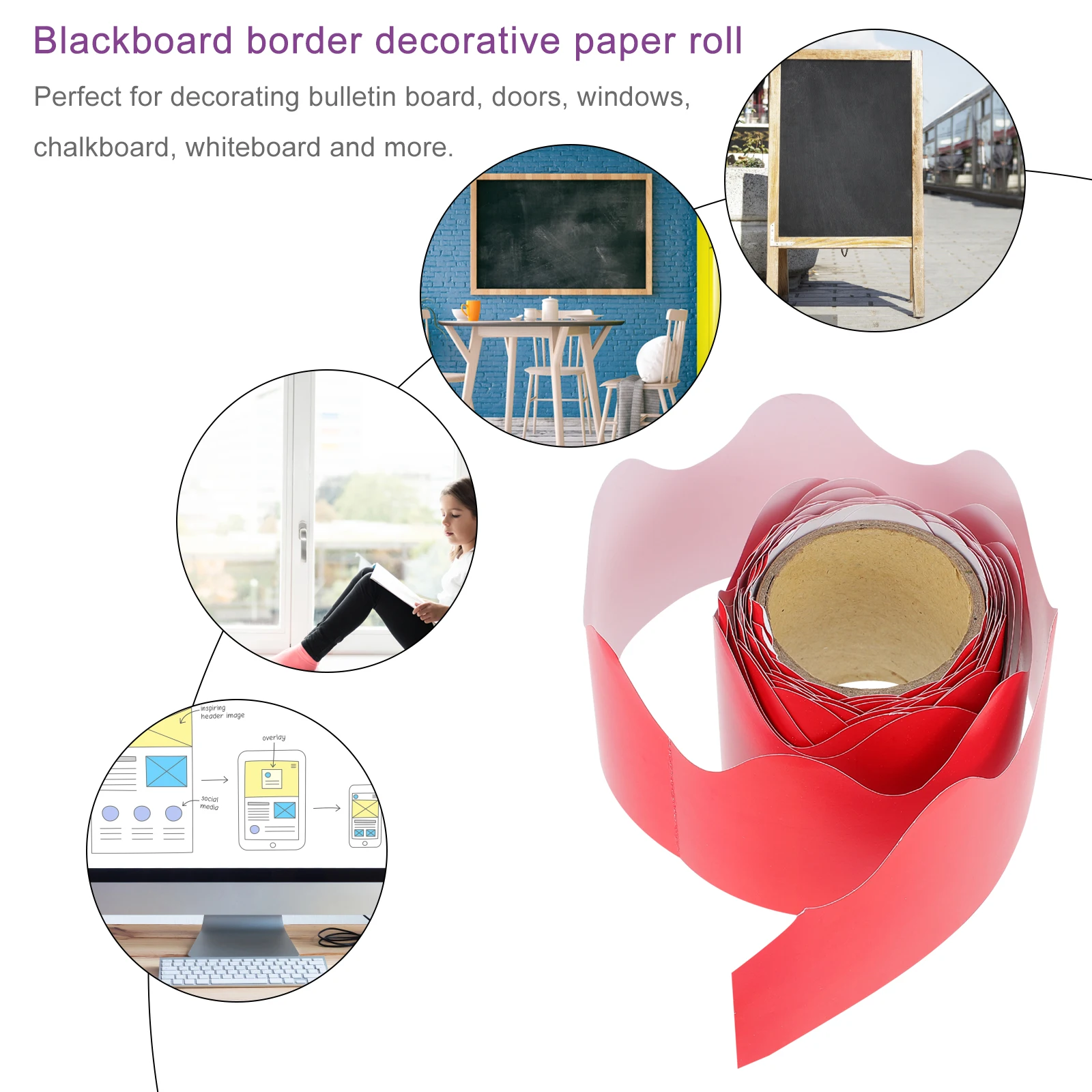 5M Blackboard Border Paper Roll Waterproof Classroom Decoration Trim For Walls Doors Windows Chalkboard Boarder Bulletin