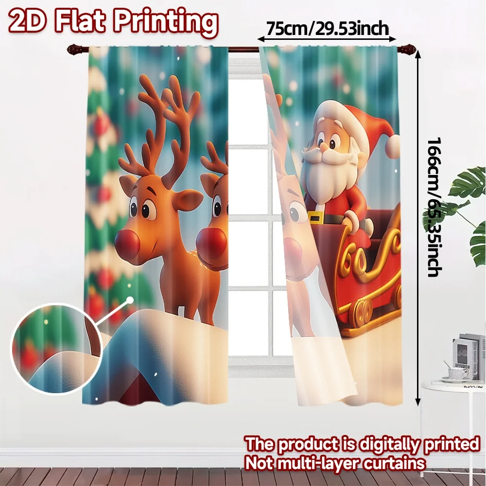 2pcs,Curtains Cute Reindeer Christmas Sleigh (2) Modern Curtain Modern Versatile Polyester Curtains All Seasons Decorative for