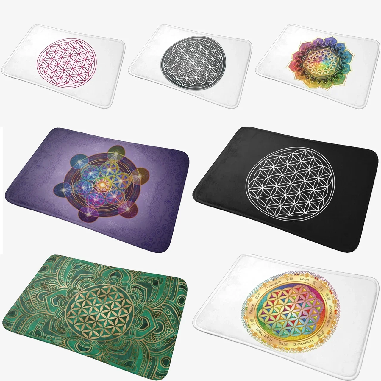 Flower Of Life -Light With Framing Doormat Rug Carpet Mat Footpad Polyester Anti-slip Sand Scraping Front Room Corridor Kitchen