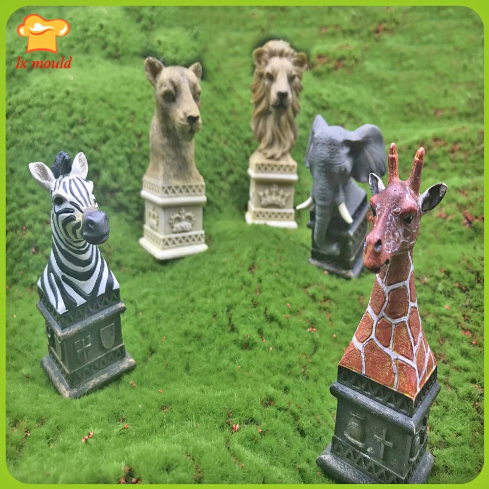 3D Animal Head Silicone Mould for Wax Soap Gypsum Sugar Cake Baking - Lion Elephant Zebra Giraffe Assorted Shapes Kitchen Craft