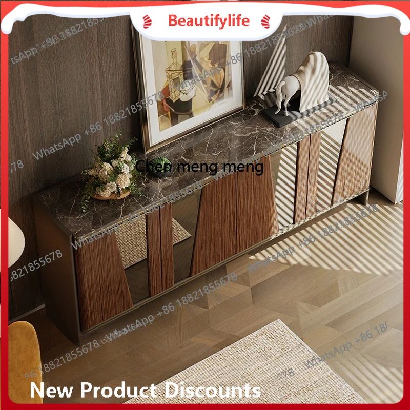 

European and American painted modern, entrance cabinet solid wood dining side cabinet, marble decoration, storage H