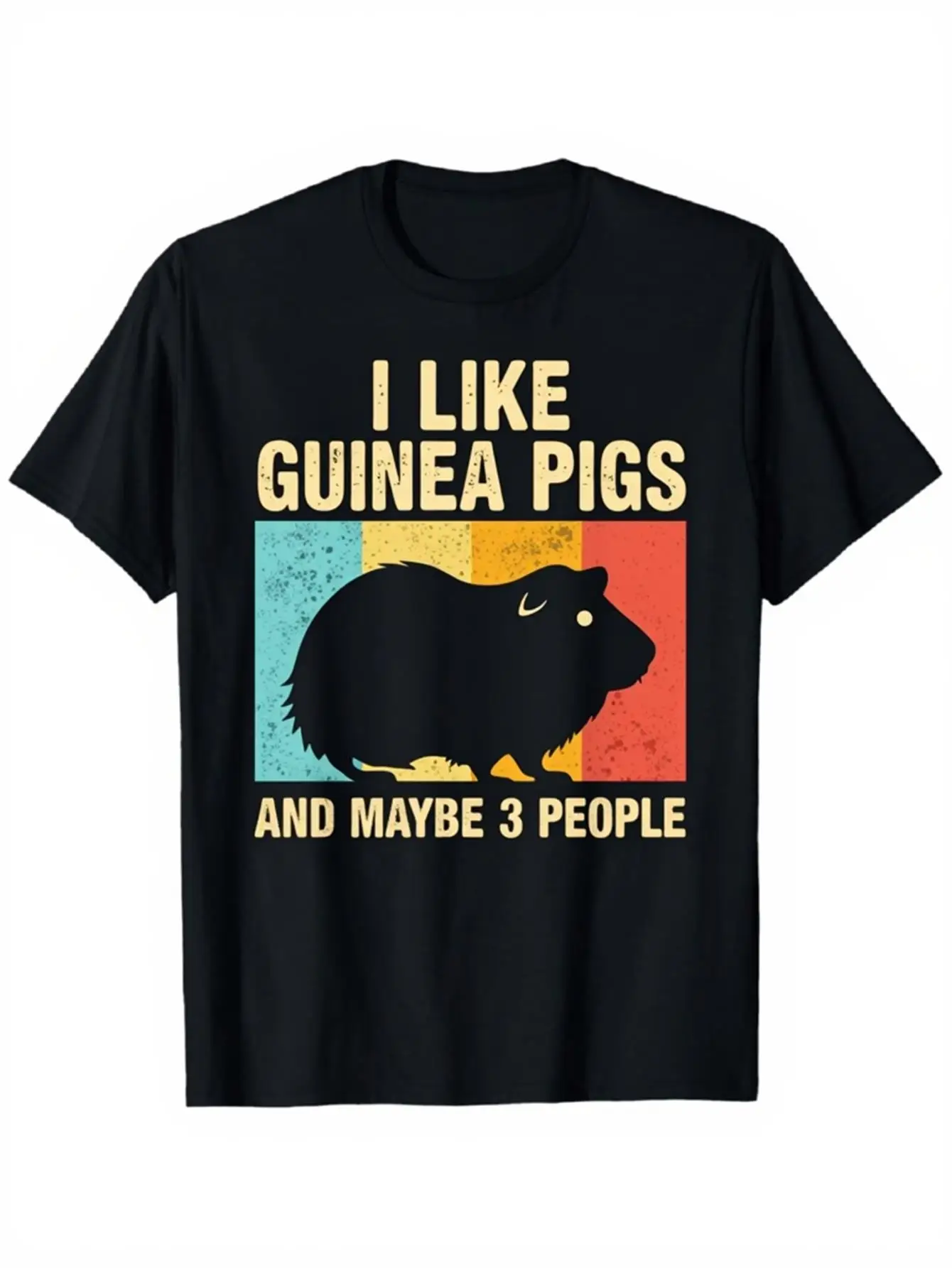 Funny Men's Black Graphic T-Shirt Guinea Pig Silhouette I Like Guinea Pigs and Maybe 3 People Vintage Color Block Slogan Print 100% Cotton Heavyweight Short Sleeve Casual Streetwear Tee